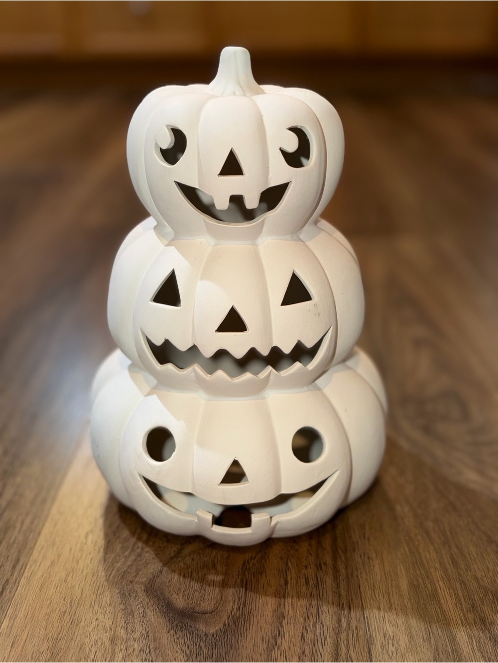 Place & Time White LED Light Up Paintable Ceramic Stacked Pumpkin Trio Decor